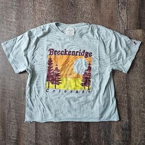 League Breckenridge Colorado Graphic Tee - Light Blue with Maroon & Yellow Print